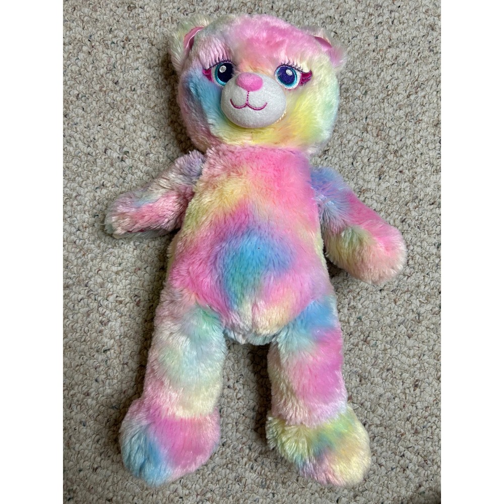 Build-A-Bear Workshop Pastel Fairy Bear Rainbow Tie Dye Plush Pink Bow Silver